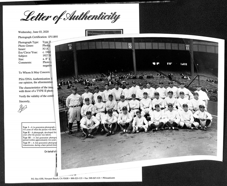 c. 1960s Type 2 Photo of the 1927 New York Yankees Murderers' Row w. PSA/DNA Letter of Authenticity